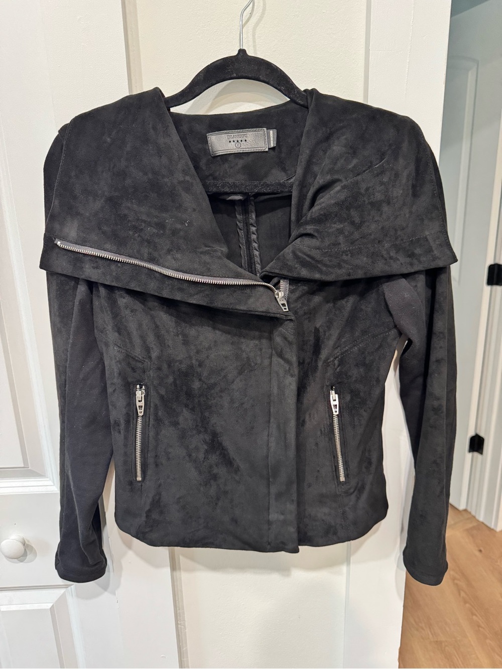 Blank NYC Black Suede-Texture Moto Jacket with Off-Center Zip